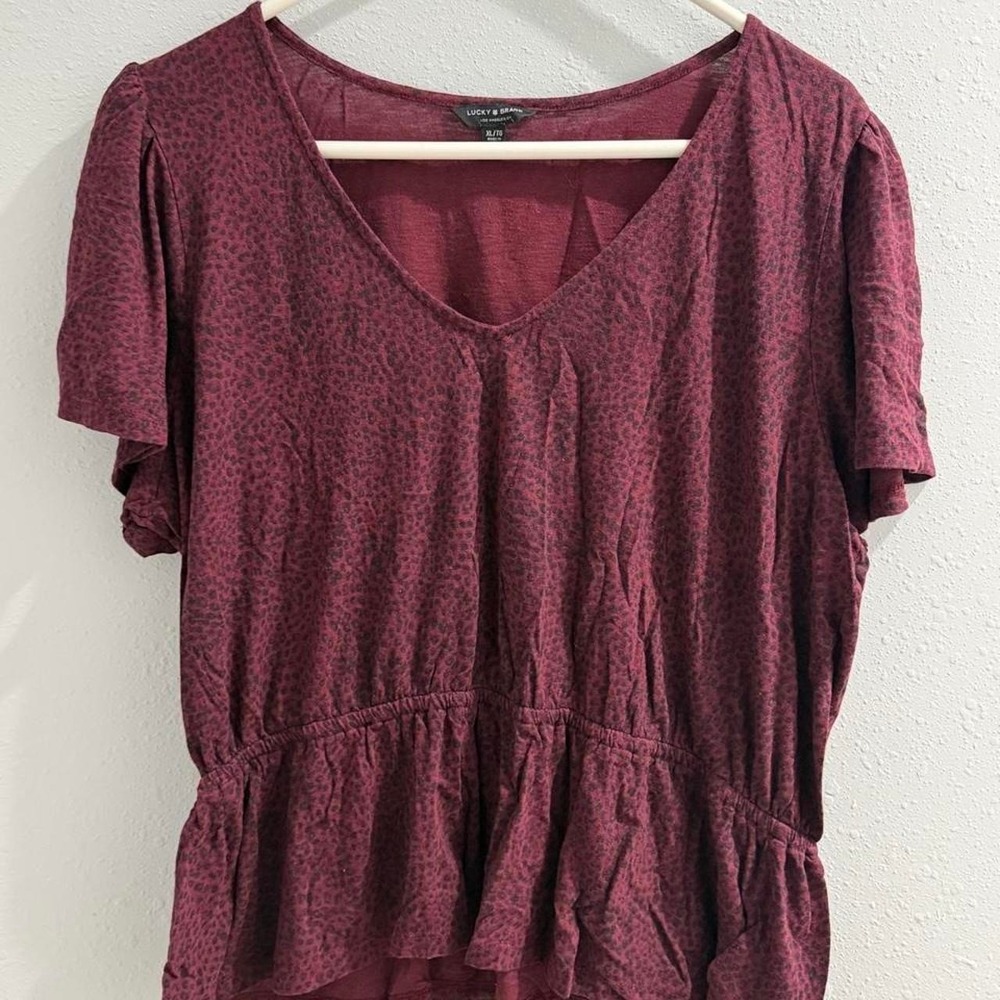 Lucky Brand burgundy leopard print babydoll top Size XL
